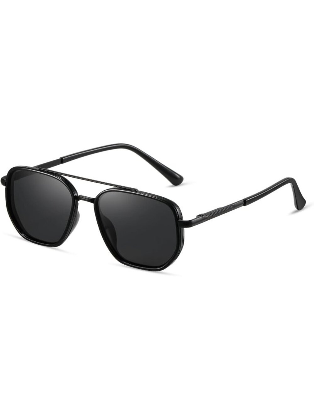 Women's Black Tangle Free Polarized Aviator Retro Square Metal Frame Sunglasses - Picture 1 of 6